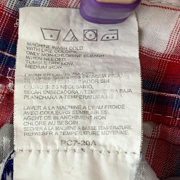 Wrangler M Wrancher Shirt Red Blue Plaid Pearl Snap Button Short Sleeve Collared - Picture 11 of 13